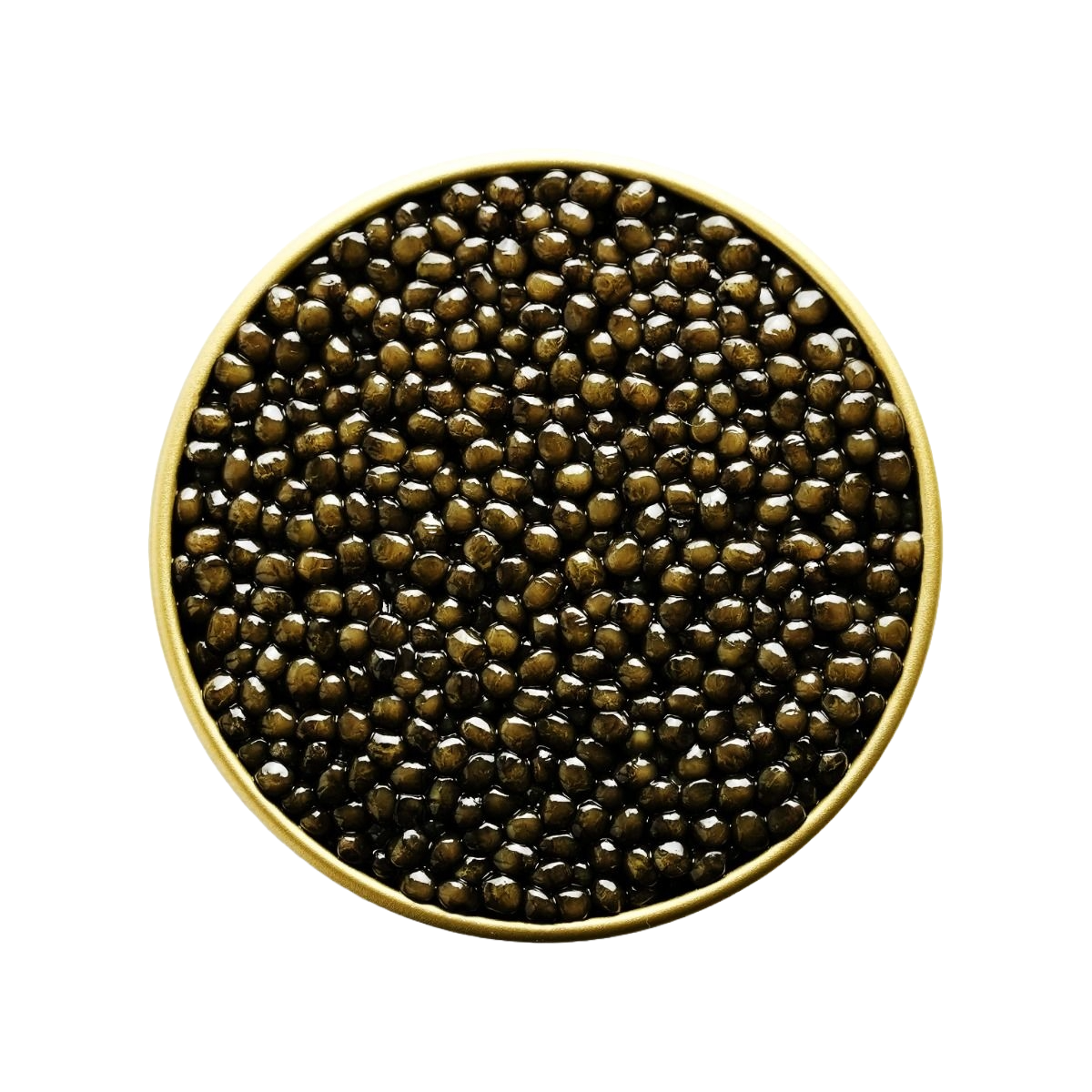 Oscietra Royal Caviar with glossy brown and golden pearls
