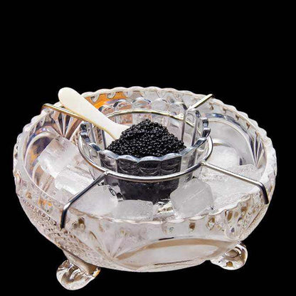 Beleaev Premium Caviar Serving Set with hand-blown glass chiller and mother of pearl spoons