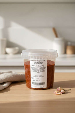 1kg pack of rose harissa paste with chillies and rose petals