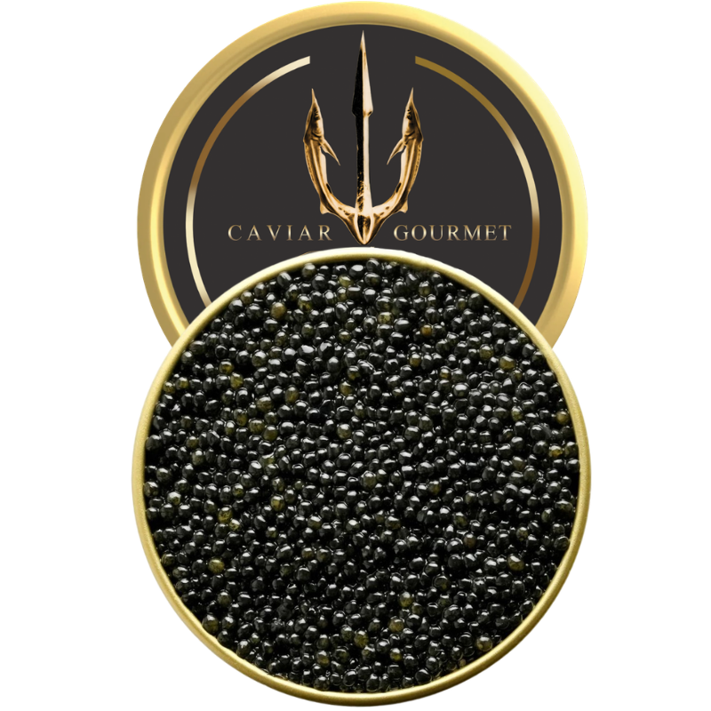 Royal Baeri Caviar medium charcoal pearls with silky texture and nutty notes