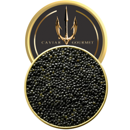 Royal Baeri Caviar medium charcoal pearls with silky texture and nutty notes
