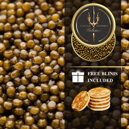 Royal Imperial Caviar Set with dark golden roe and hazel nutty flavor eggs sized 3.2-3.4mm