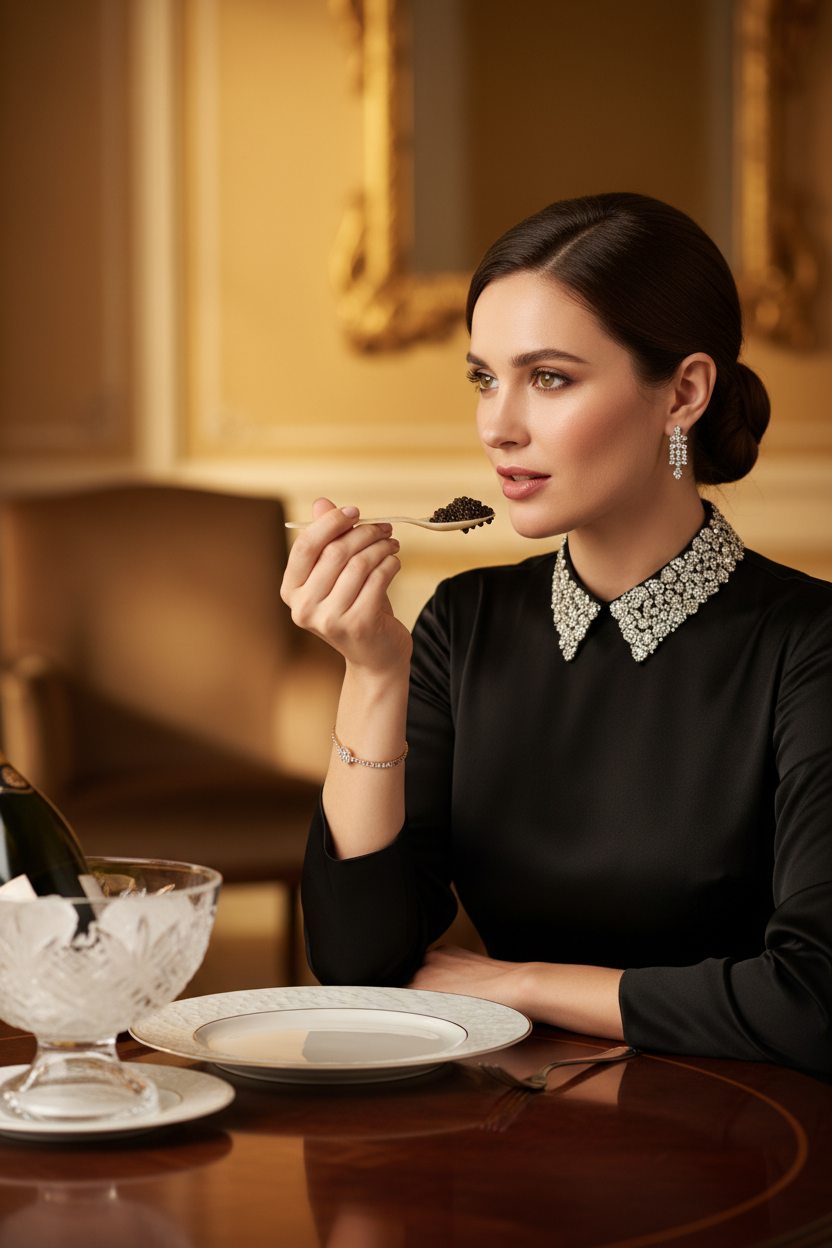 Signature mother of pearl caviar spoon with golden inscription