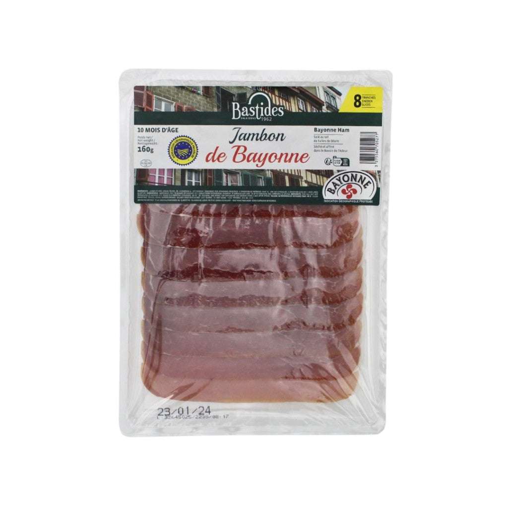 160g sliced Bayonne ham on wooden board