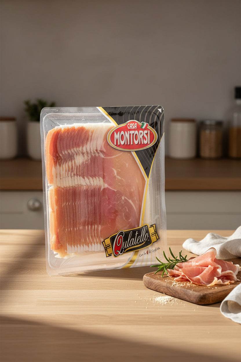 Thinly sliced Italian matured ham for antipasti and sandwiches