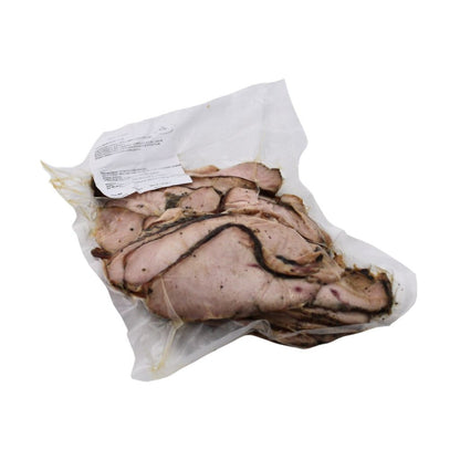 Smoked turkey pastrami deli meat sliced and ready to serve