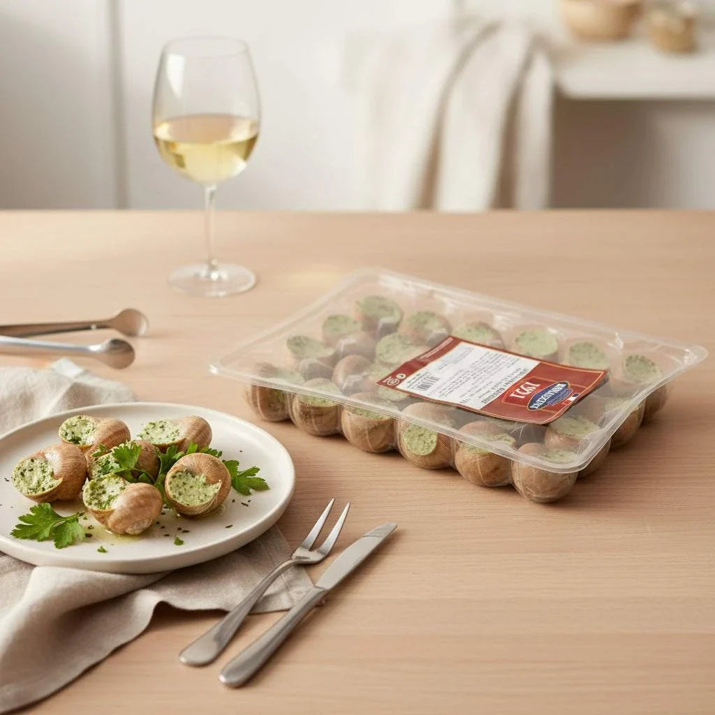 Frozen French snails prepared in shells with garlic-parsley butter