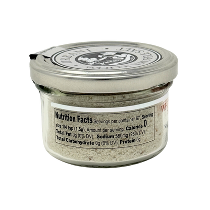 White Truffle Salt 100gr packaging with salt crystals