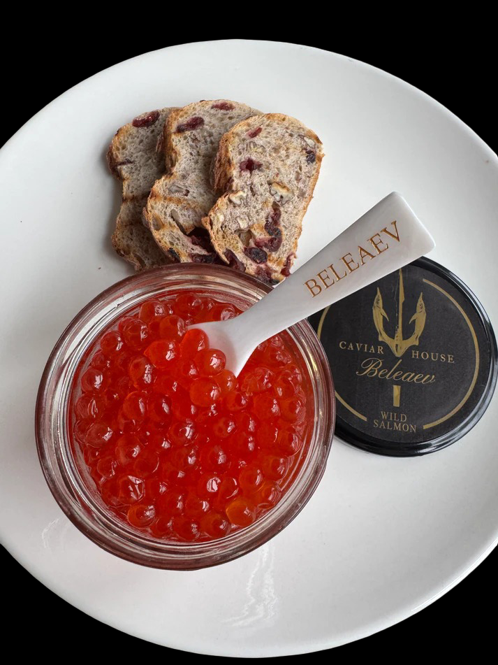 Wild salmon roe large orange pearls with fresh marine flavor