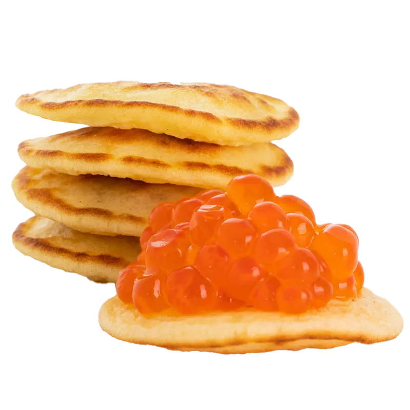 Wild salmon roe caviar served with mini blinis