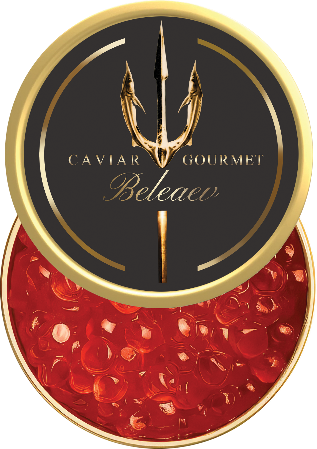 Wild salmon roe caviar bright orange eggs in glass jar on wooden board