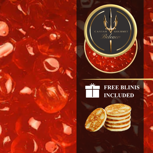 Wild Salmon Roe Caviar bright orange eggs in dish